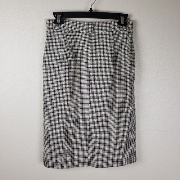 Dresses & Skirts - Vintage Women's Grey Black Houndstooth Linen Blend Midi Skirt Size Small